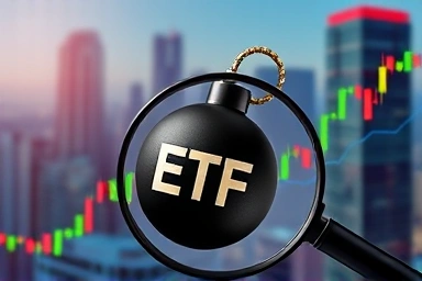 Ticking time bomb inside ETF chart, financial risk concept.