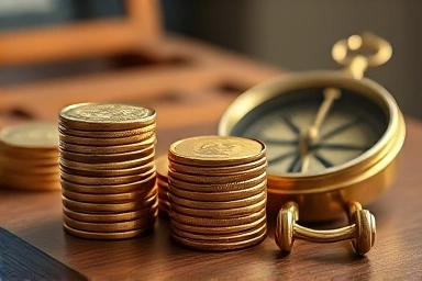 Vintage gold coins and compass symbolizing timeless investment value.