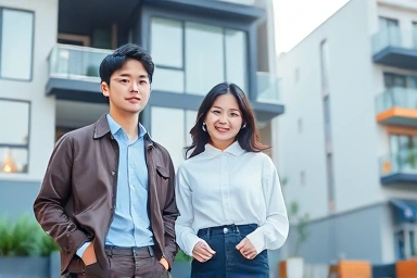 Young couple achieving home ownership dream in suburban area