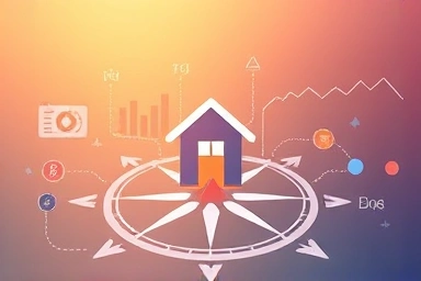 Compass guiding towards home, data streams, success.