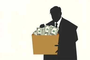 Person reclaiming money from symbolic landlord building