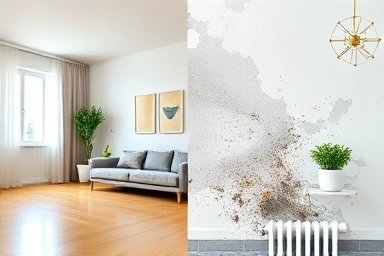 Apartment leak and mold damage vs. clean interior.