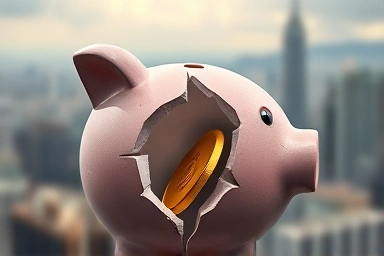 Cracked piggy bank symbolizing lost jeonse savings in Seoul.