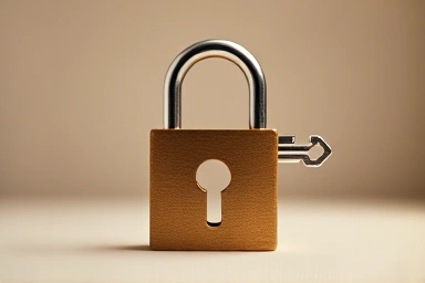 Key unlocking a land-shaped lock, symbolizing secure land sale.