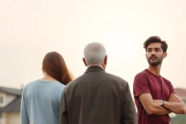 Diverse people looking towards a hopeful housing future.