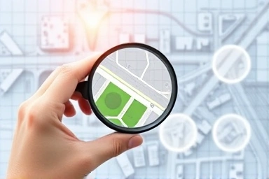 Close-up of city blueprint focusing on infrastructure and future potential