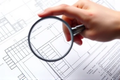 Magnifying glass over apartment blueprint