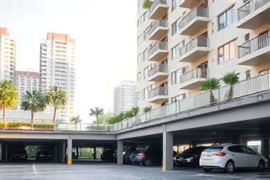 Modern apartment complex with abundant underground parking.