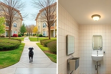 Pet-friendly apartment complex amenities and community space
