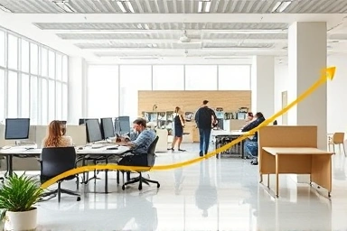 Modern shared office space symbolizing financial growth and stability.