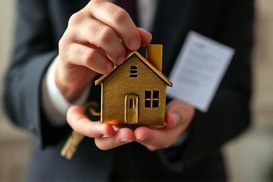 Symbolic key unlocking secure real estate contract.