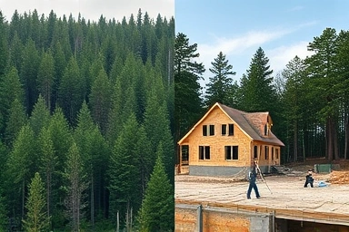 Forest vs construction site, land development contrast