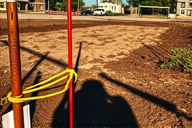 Surveyor's stake in undeveloped land, symbolizing investment foundation