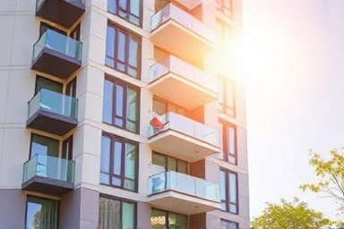 Modern apartment building undergoing vertical expansion for increased value.