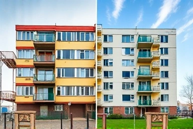 Transformation of an old apartment complex through vertical expansion.