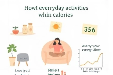 Infographic showing abstract representations of calorie burning while sitting.