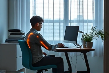Person sitting at desk with subtle visual cues of increased metabolism.