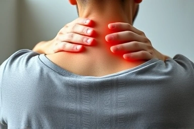 Close-up of neck and shoulder stretch for better blood flow.