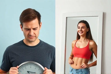 Contrast of stress from scale vs. positive body image progress.