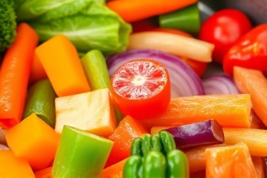 Steaming fresh vegetables, healthy cooking, vibrant colors