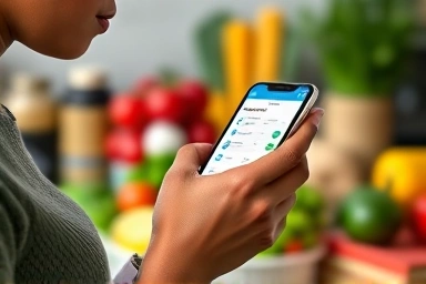 Person logging food on diet app, healthy eating tracker.