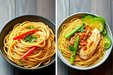 Symbolic representation of choosing healthy noodles over traditional ones.
