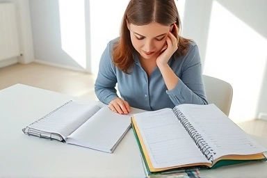 Woman choosing a diet planner for weight loss.