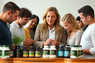 Expert guiding people to choose personalized diet supplements with natural ingredients.