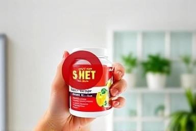 Diet supplement with stop sign, symbolizing side effect management