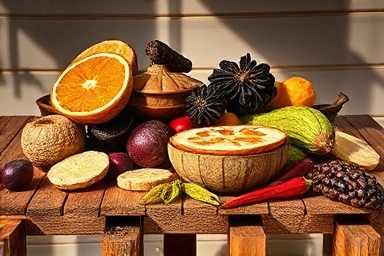Dried fruits and vegetables arrangement, healthy snacks, natural ingredients.