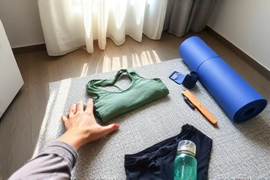 Workout clothes prepared for a morning exercise routine.