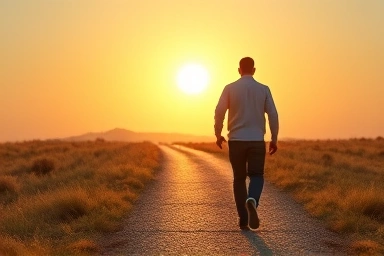 Person walking towards a bright future, symbolizing weight loss success.