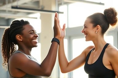 Friends celebrating a successful workout together