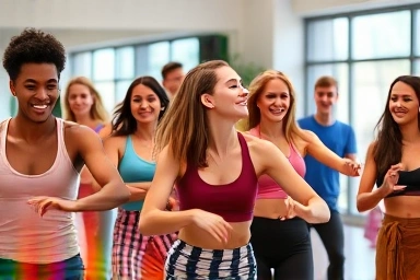 Young adults enjoying a fun dance fitness class.