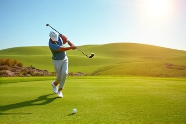 Golfer swinging on a sunny golf course fairway, symbolizing active weight management.