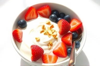 Healthy Greek yogurt bowl with berries and nuts