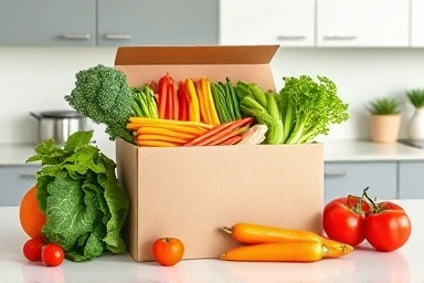 Healthy meal delivery box with balanced nutrition