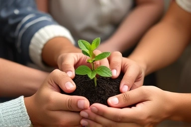 Hands nurturing a healthy plant seedling, symbolizing self-care.