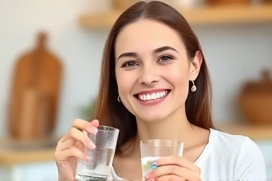 Person smiling after brushing teeth, feeling in control.