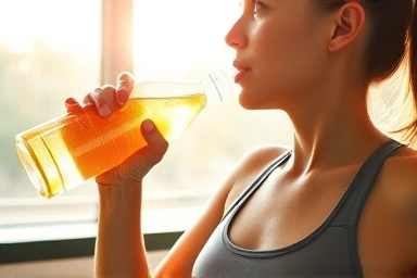 Person enjoying refreshing protein water post-workout.