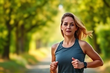 Serene slow jogging in nature, effortless fat loss.