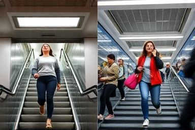 Choosing stairs over elevator for health benefits.