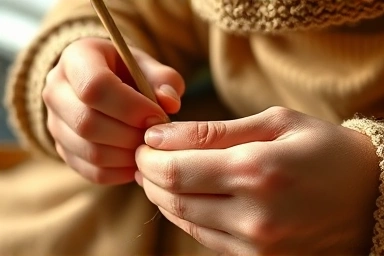 Hands engaged in creative hobby like painting or knitting.