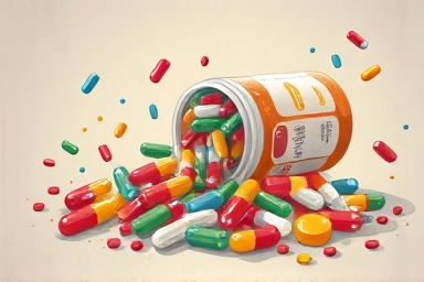 Overfilled bottle of vitamins causing chaos and unease