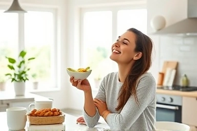 Serene person enjoying a healthy, balanced meal.