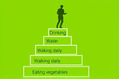 Staircase of healthy habits leading to peak wellness