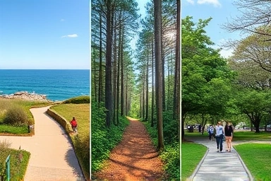 Collage of diverse walking paths and landscapes