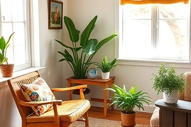 Cozy living room corner transformed with budget-friendly DIY decor.