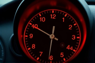 Car dashboard clock with warning light, symbolizing missed deadline.