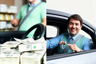 Stressful car insurance bills versus happy savings with car keys